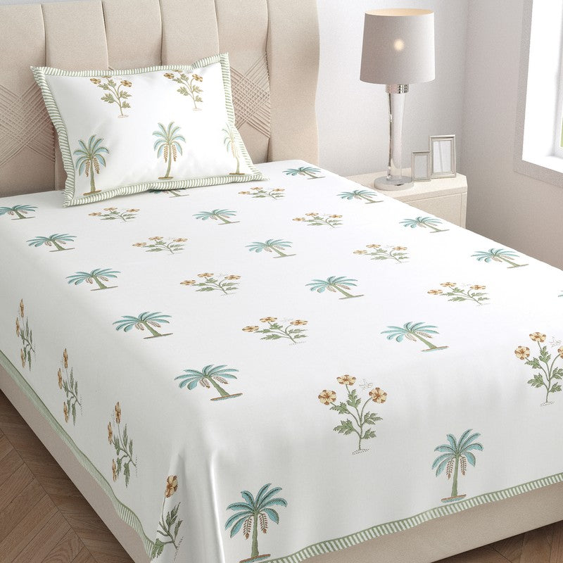 Haveli Space Cotton Bedsheet (White, Green) - 180 TC media 3
