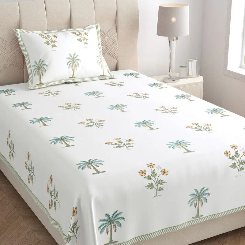 Haveli Space Cotton Bedsheet (White, Green) - 180 TC media 3