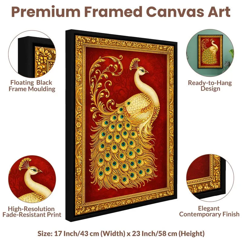 Tanjore Golden Peacock Canvas Wall Painting With Frame media 6