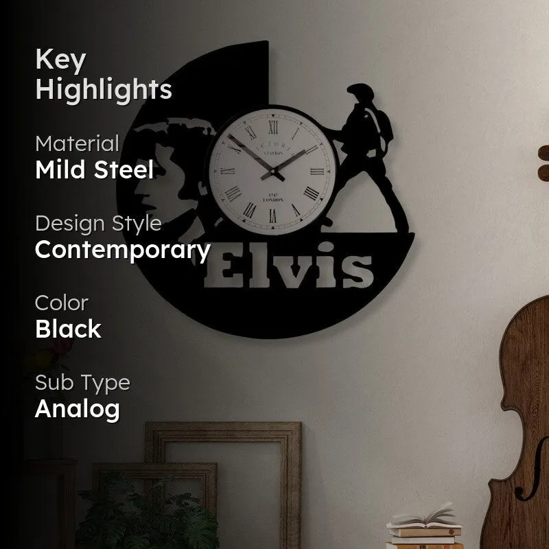 Elvis Steel Analog Wall Clock - Black media 2