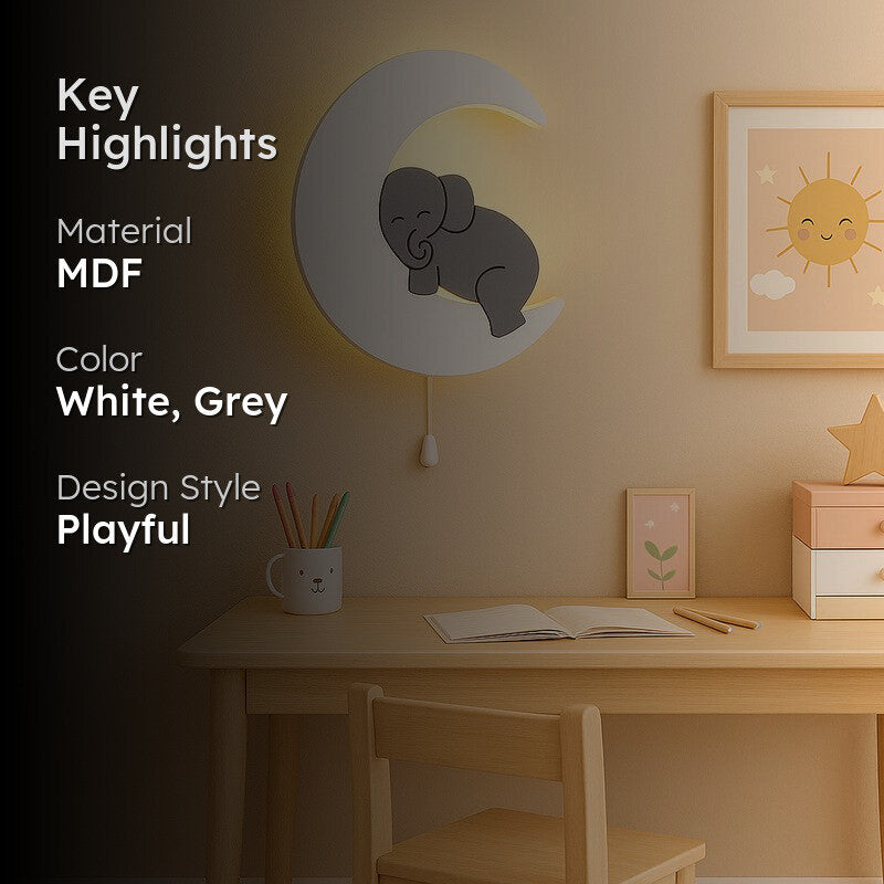 Moon Hug Elephant Battery Operated MDF Wall Lamp - Grey media 2