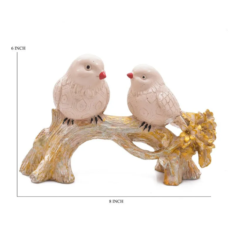 Bird pair showpiece displayed with visible height and width measurement lines.