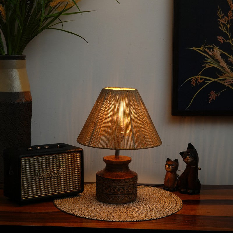 Rattique Cotton Table Lamp Wooden Base - Beige