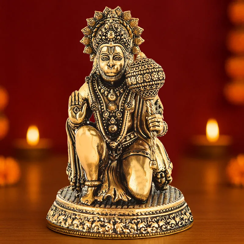 Blessed Bajrangbali Brass Idol - Gold media 1