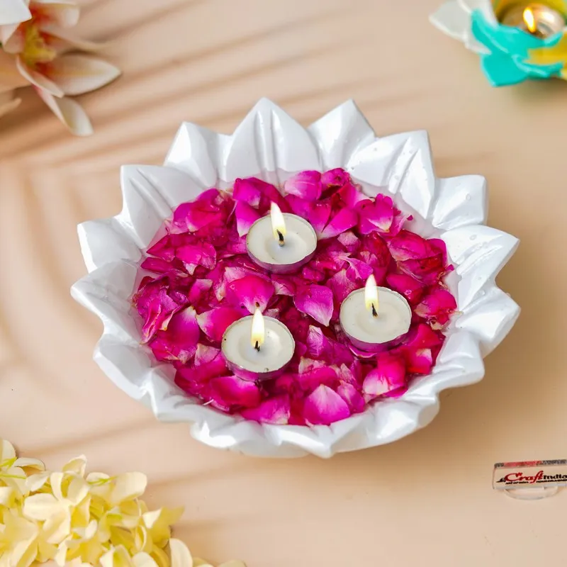 Classic Lotus Resin Urli - White media 3