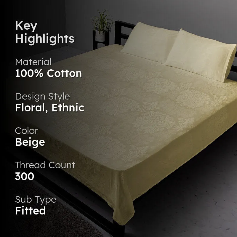 Symmetry Charm Fitted Jacquard Cotton Bedsheet (Ivory) - 300 TC media 2