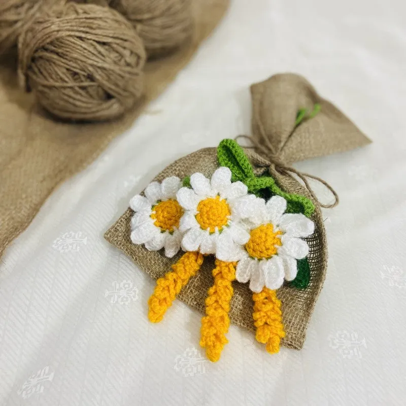 Crochet Handmade Sunflower & Tulip Bouquet (Yellow,White) - Set Of Six media 3