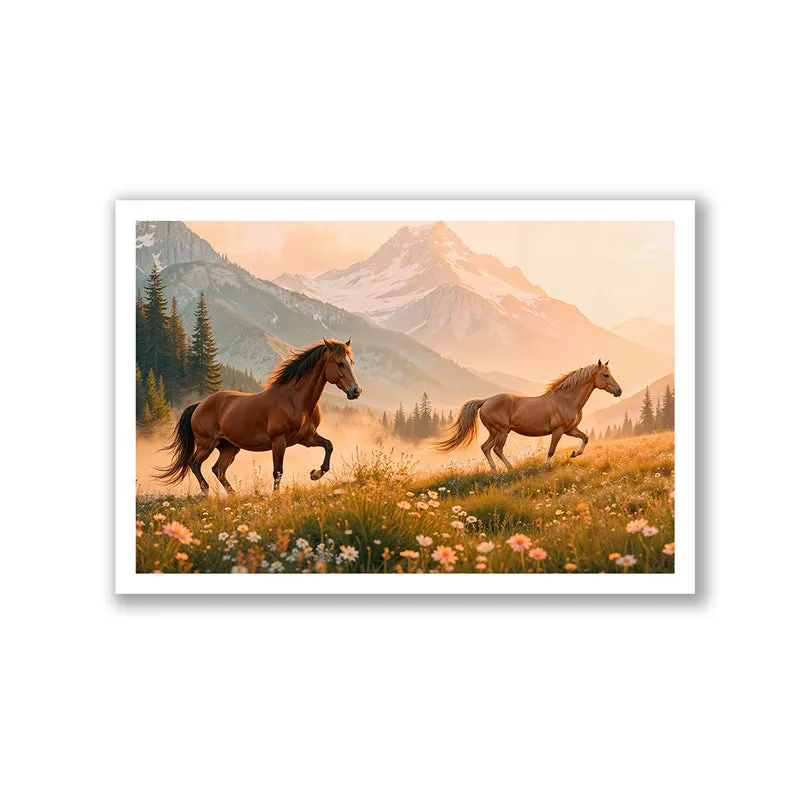 Horses in Meadow Wall Art with White Frame media 3