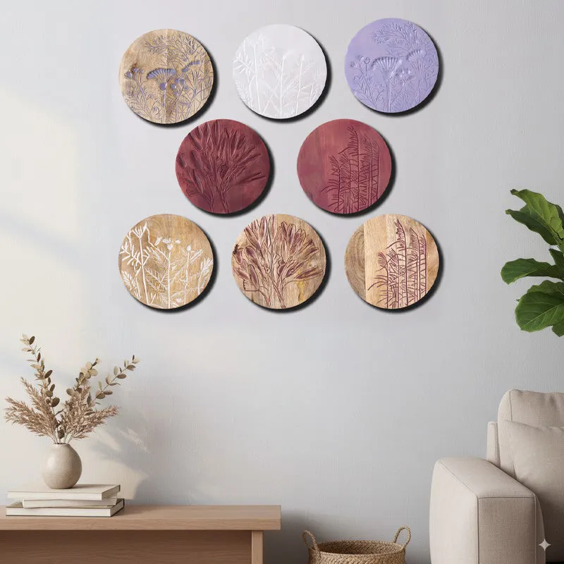 Etched Elegance Wooden Wall Plates - Set Of Eight media 1