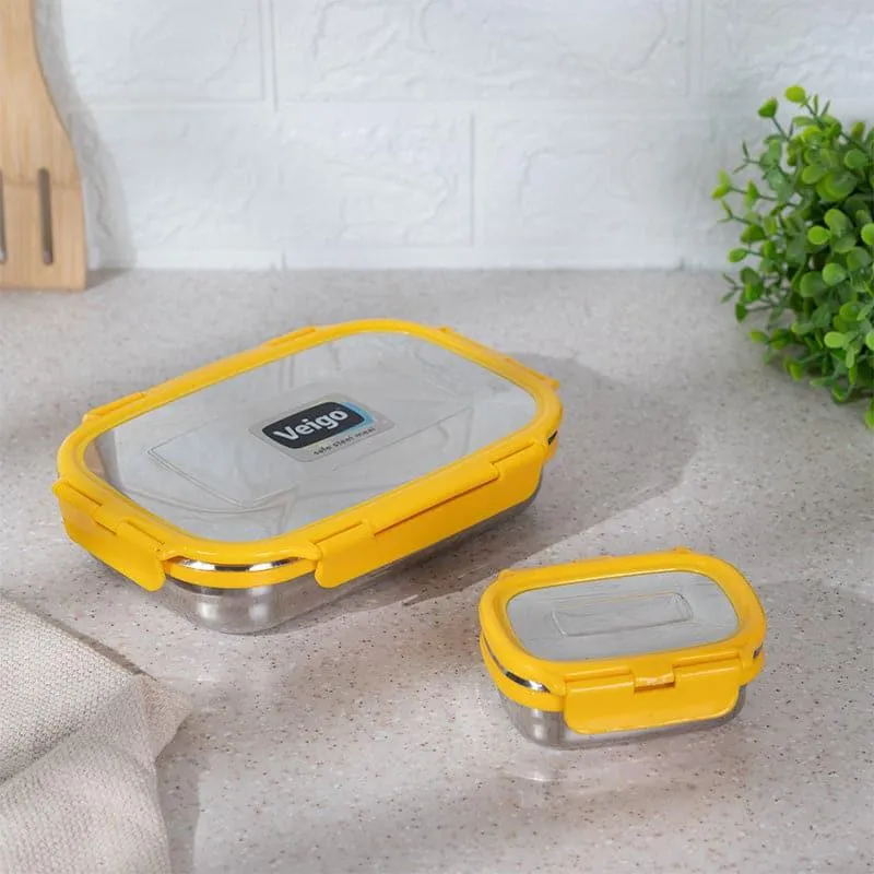 Vidora Yellow Stainless Steel Lunch Box (775/150 mL) - Two Piece Set media 1