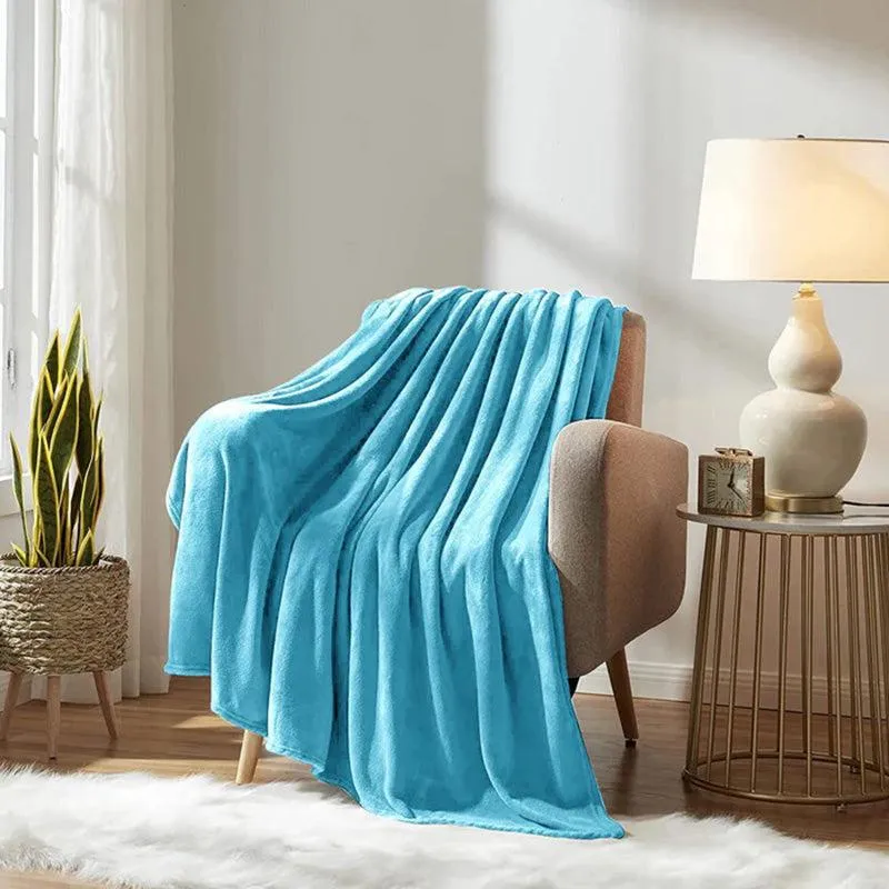 Sarva Solid Knitted Cotton Flannel Blanket (Blue) - 190 GSM media 3