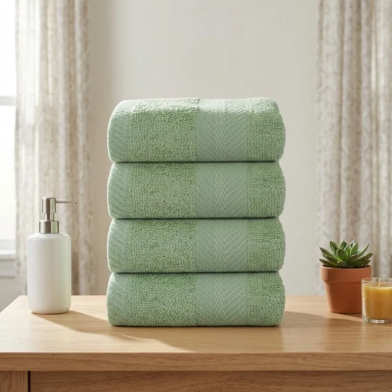 PlushAura Cotton Face Towel (Olive) - Set Of Four media 1