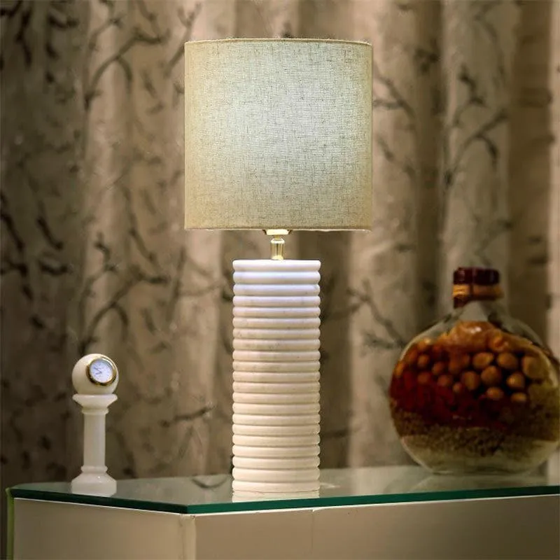 Spiral Hand Crafted Marble Fabric Table Lamp - Beige,White media 3