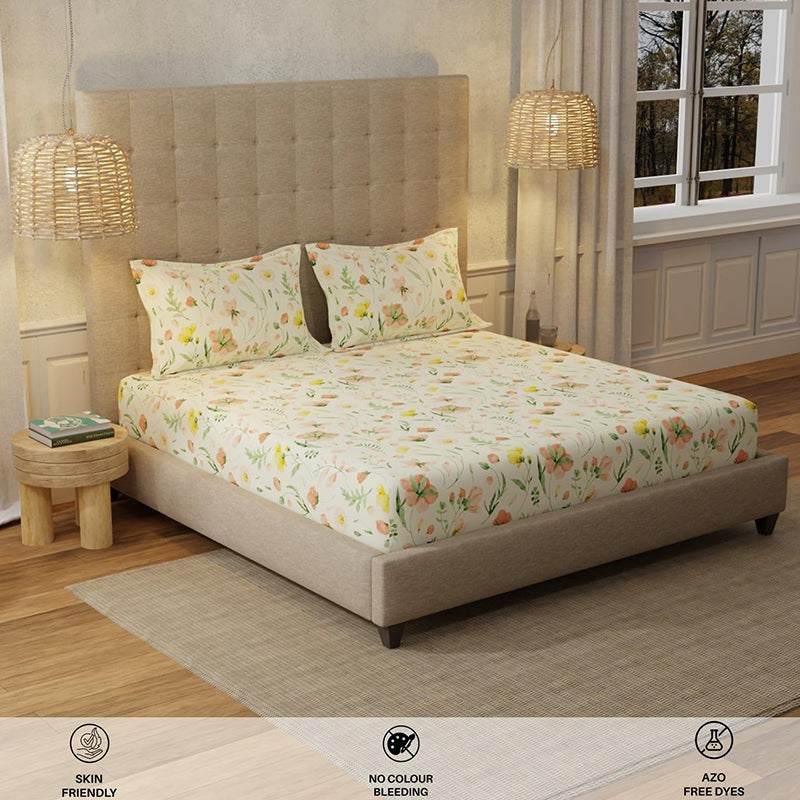 Urban Space Meadows Buttercream Cotton Bedsheet - 200 TC media 7
