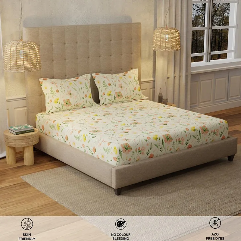 Urban Space Meadows Buttercream Cotton Bedsheet - 200 TC media 7