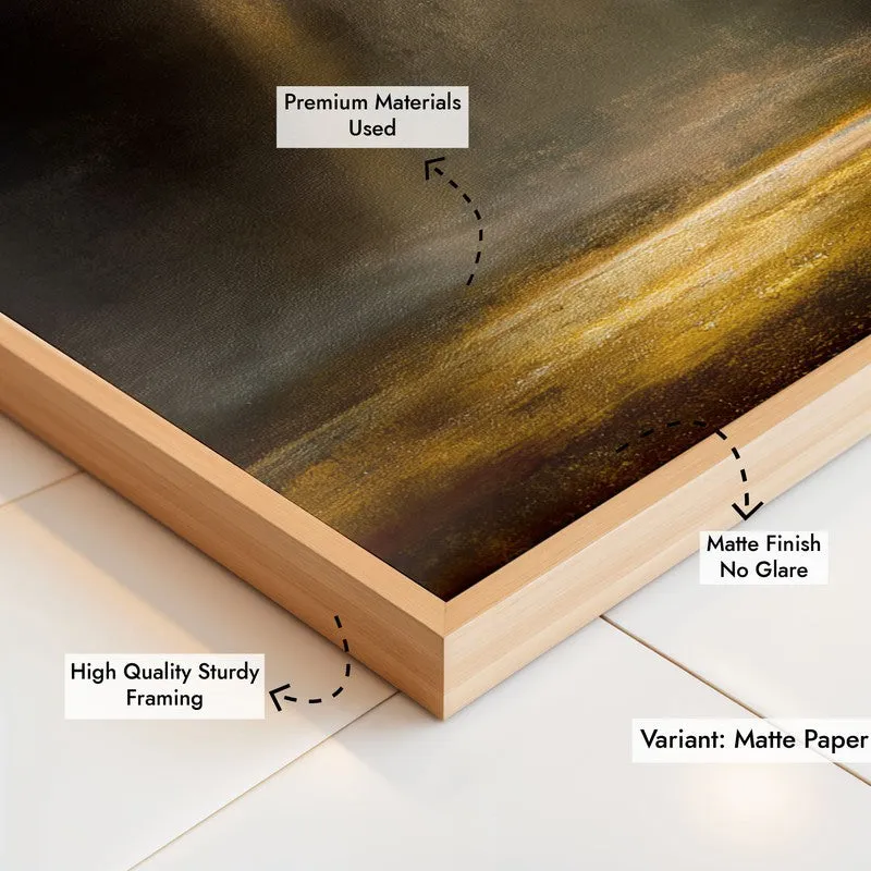 Golden Rays Archival Paper Wall Painting With Brown Frame media 6