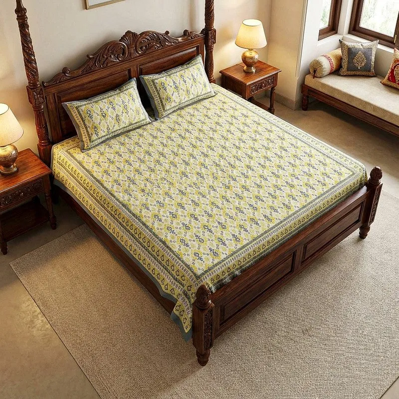 Rowan Ethnic Cotton Bedsheet (Yellow) - 180 TC media 1