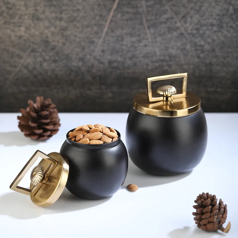 Jarrah Storage Jar (Black & Gold) - Set Of Two media 1