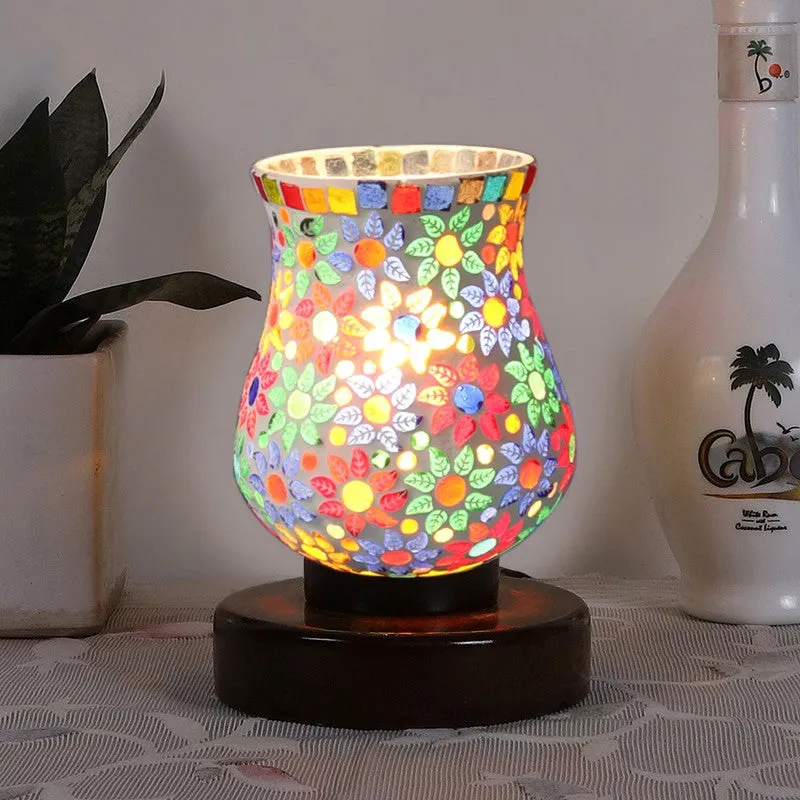 Gleemora Mosaic Glass Table Lamp With Wooden Base - Multicolor media 3