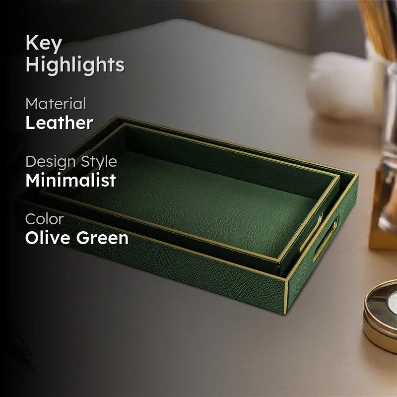Tisquo Faux Leather Serving Tray (Olive Green) - Set Of Two media 2