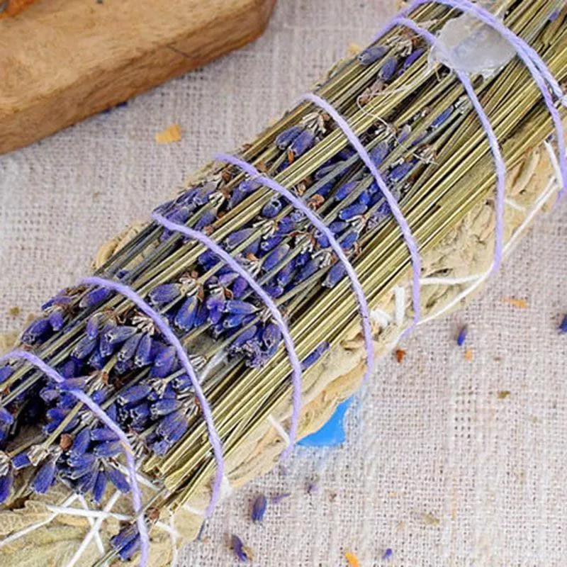 White Sage With Lavender And Tiger Eye Crystal Smudge Wand media 3
