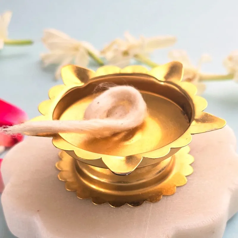 Petal Glow Diya with Marble Base media 4