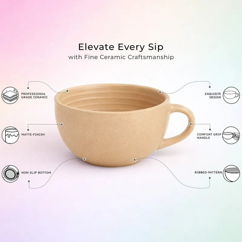 Cuddle Ceramic Tea Cup (250 mL Each),Brown) - Set Of Four media 4
