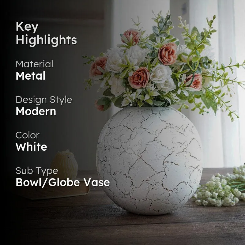 Manva Crackled Ball Vase (White) - Large media 2