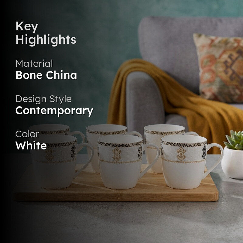 Cozy Bone China Tea Cup (180 mL Each) - Set Of Six media 2