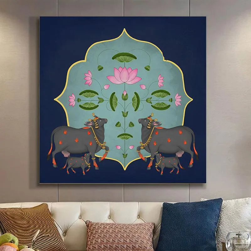 Ornate Cattles Near The Pond Wall Painting media 1