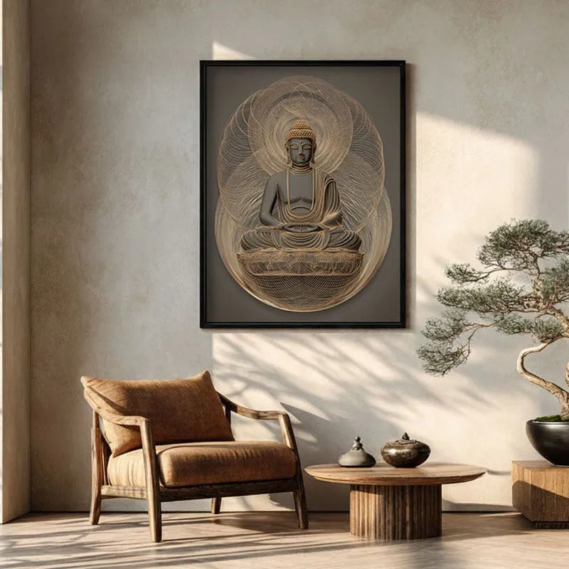 Buddha Archival Paper Wall Painting With Black Frame media 1