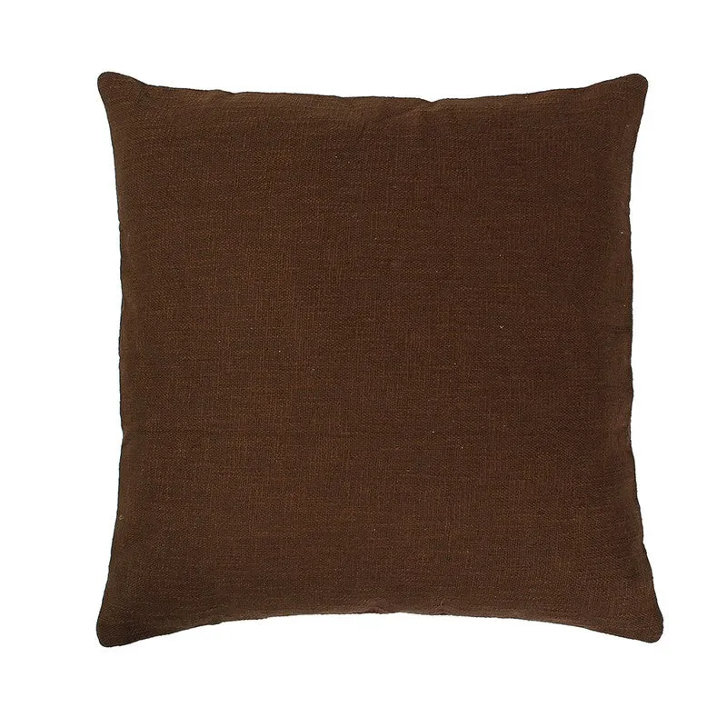 Front view of a brown square cushion cover on a white background