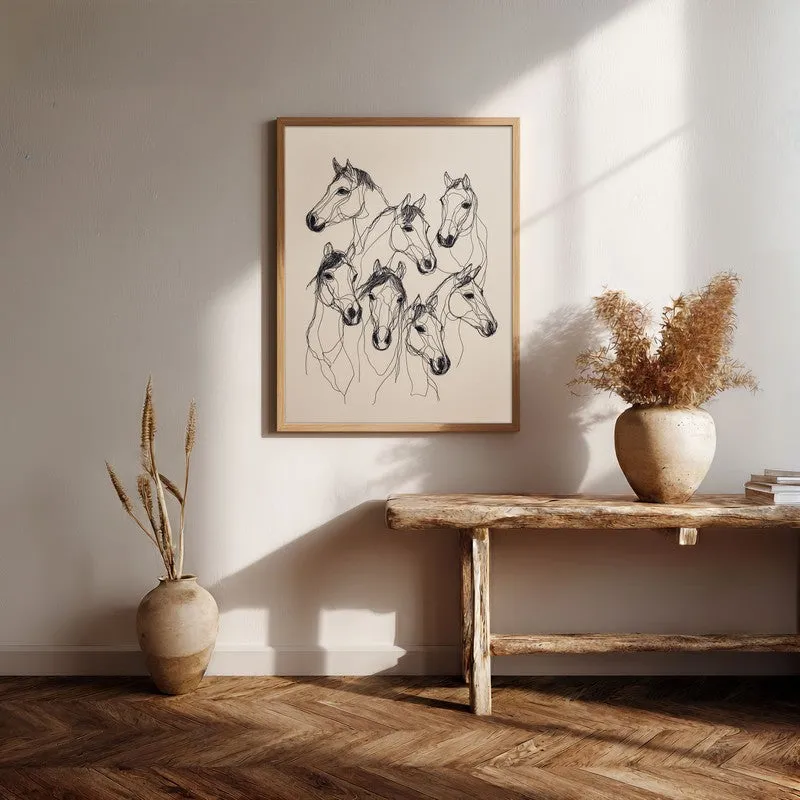 Abstract Line Art Horse Painting With Brown Frame media 7
