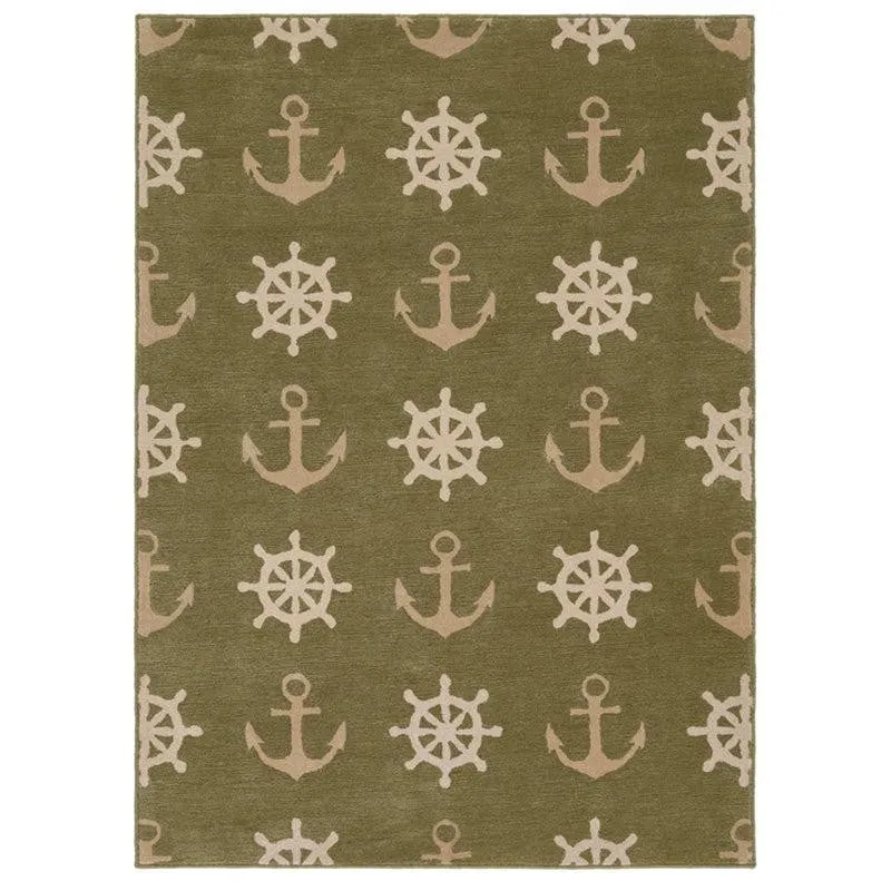 Anchors Hand Tufted Aweigh Kids Wool & Nylon Carpet - Green media 1