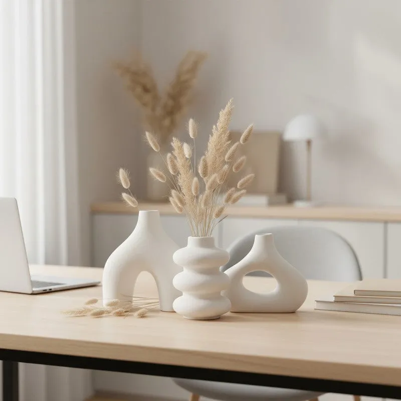 Archo Sculptural Abstract Ceramic Vase (White) - Set Of Three media 1