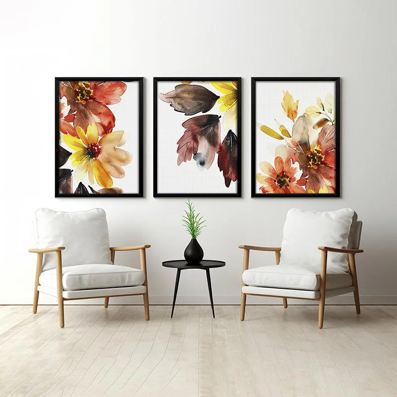 Floral Brushstrokes Wall Art With Frame - Set Of Three media 1