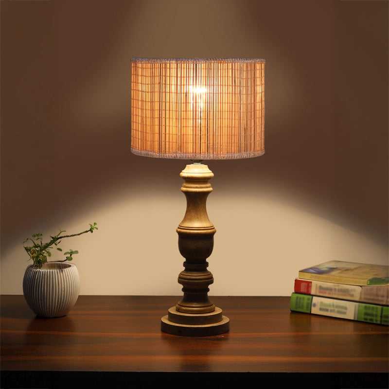 Bambouin Carve Wooden Table Lamp - Beige