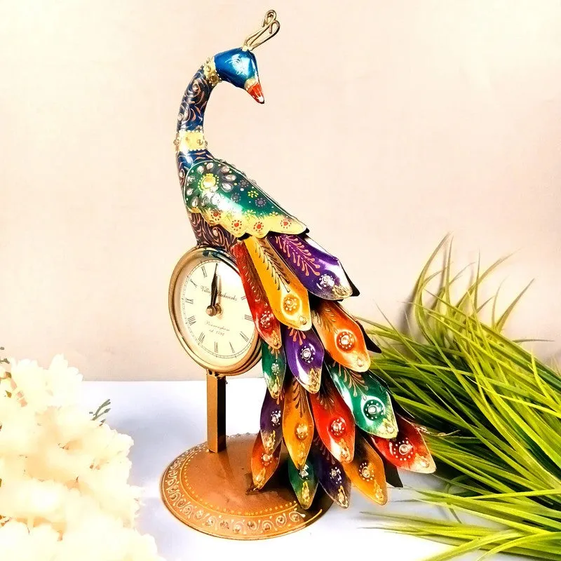 Multicolor Peacock Iron Table Clock media 5