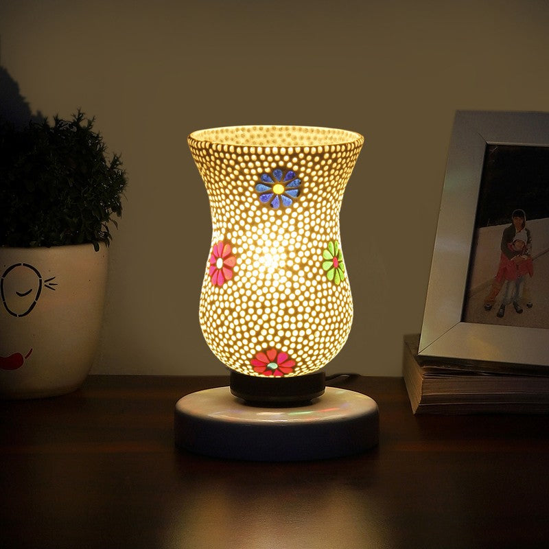 Ignira Mosaic Glass Table Lamp With Wooden Base - Multicolor