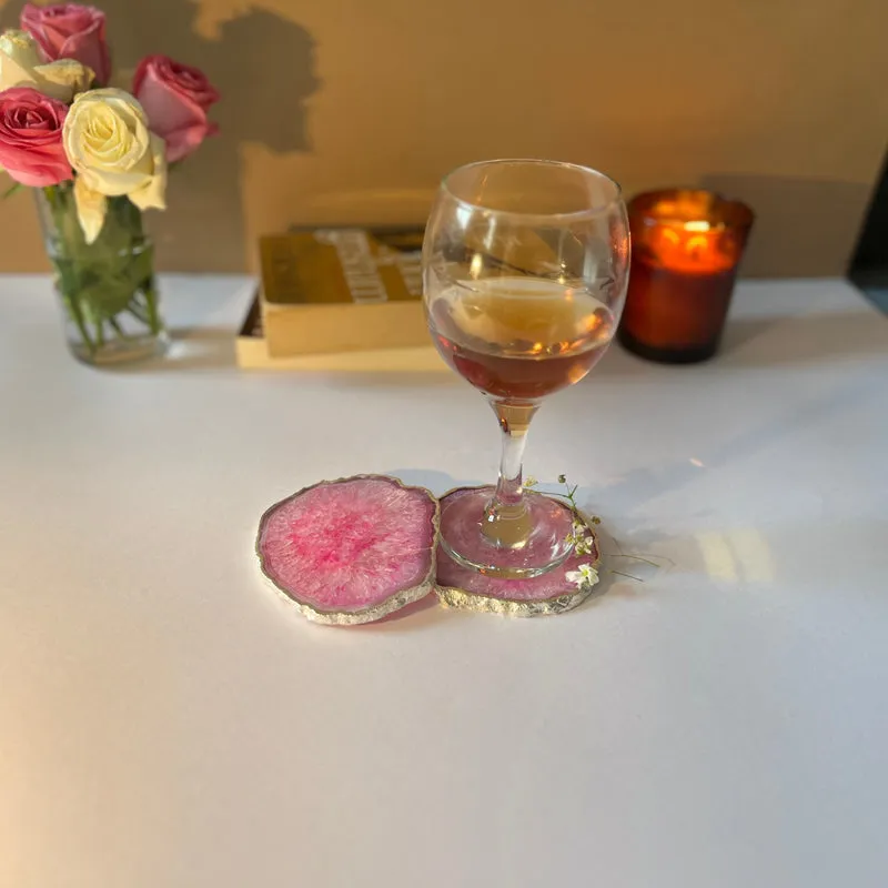 Byrona Handcrafted Crystal Agate Coaster (Pink) - Set Of Two media 5