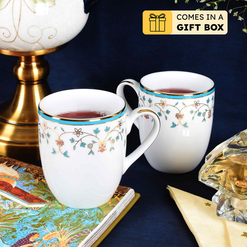 Gilded Mavi Coupe 24k Gold Brushed Porcelain Coffee Mug(280 mL Each) - Set Of Four