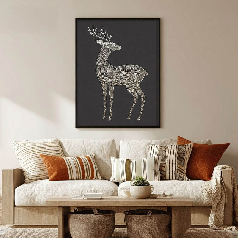 Majestic Deer Illustration Canvas Wall Painting With Black Frame