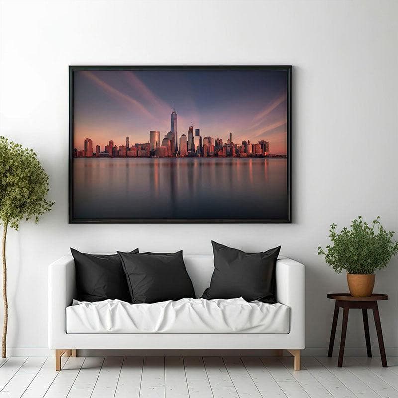 Manhattan at Dusk Canvas Wall Painting - Black Frame