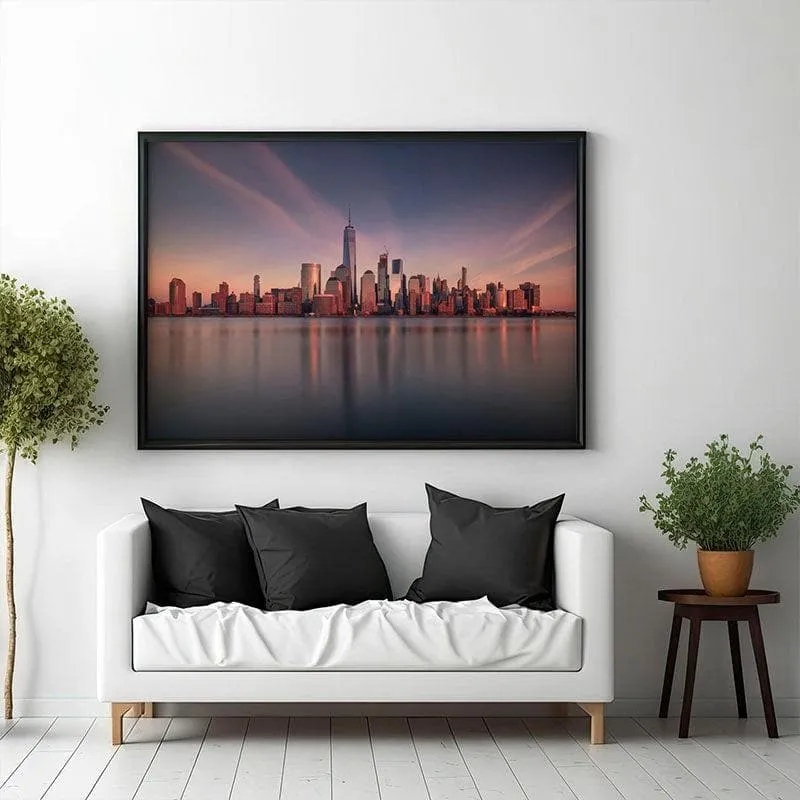 Manhattan at Dusk Canvas Wall Painting - Black Frame media 1