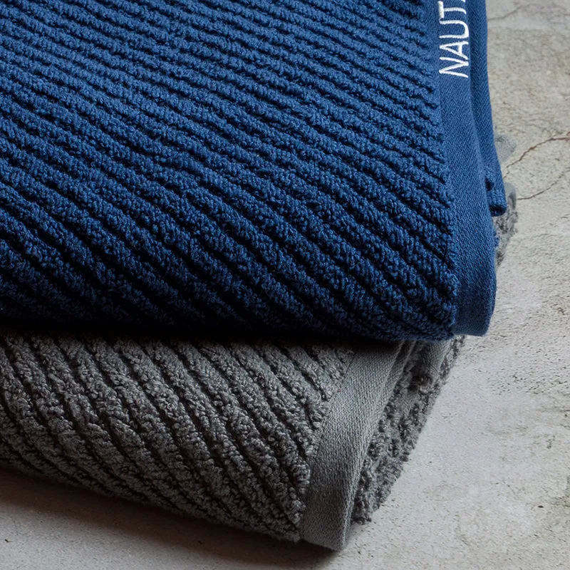 Nautica Riviera Soft Cotton Bath Towel (Navy Blue & Dark Grey) - Set Of Two media 5