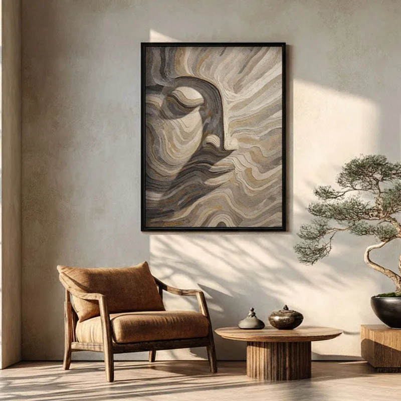 Flowing Buddha Tranquility Wall Painting With Black Frame media 1