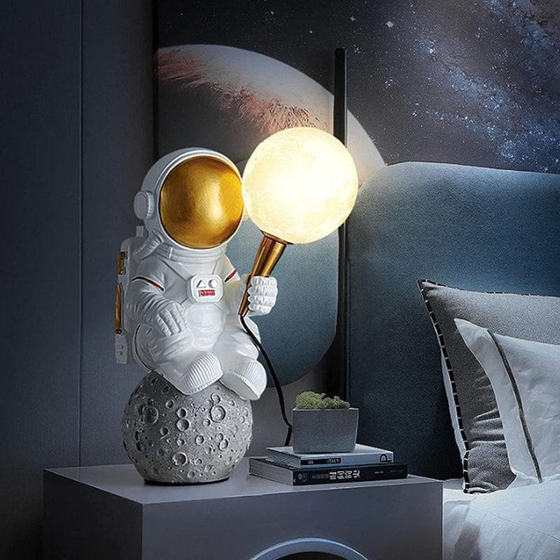 Astronaut Landing LED Moon Resin Table Lamp - White,Gold media 4