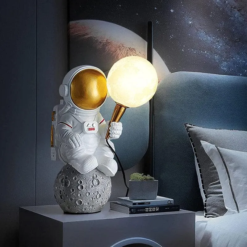 Astronaut Landing LED Moon Resin Table Lamp - White,Gold media 4