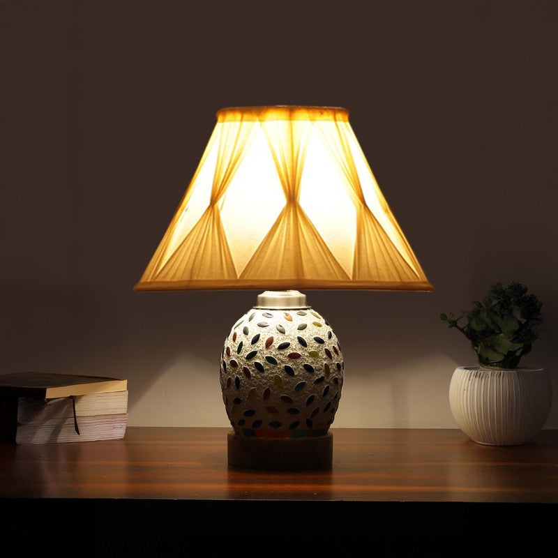 Elyra Smocked Wooden Table Lamp - Multicolor