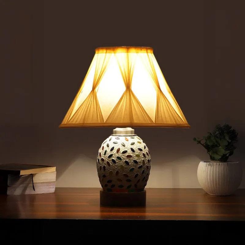 Elyra Smocked Wooden Table Lamp - Multicolor media 1